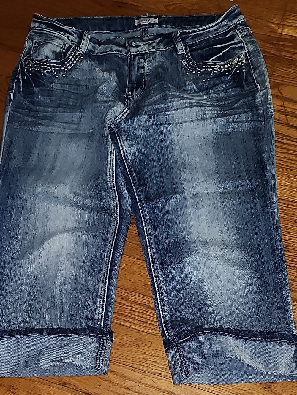 Fashion Bug Blue Studded Cropped Jeans